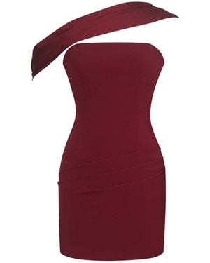 Miss Circle New York Ovelia Crimson Satin Ribbon Strapless Mini Dress - Red