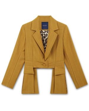 Amanda Thompson Couture Andy Suit Jacket Wool Mustard Pinstripe - Yellow