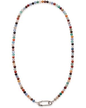 Kris Nations Mixed Agate Beads & Safety Pin Necklace - Metallic