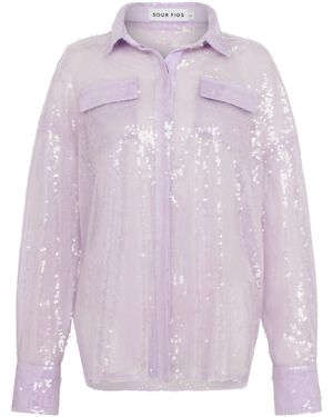 Sour Figs Sequined Sheer Oversized Shirt - Purple