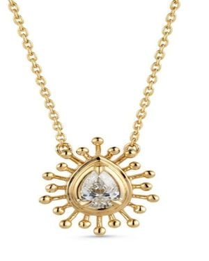 Artisan 14K Pear Diamond Sunburst Pendant Necklace - Metallic