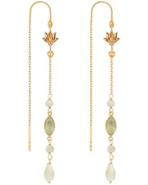 Karma and Luck Neutrals Aquamarine Lotus Drop Earrings – Calm & Clarity Gemstone Jewellery – Renewed Purpose - Metallic