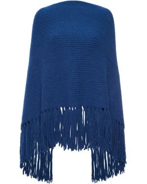 Kato Fringe Poncho - Blue