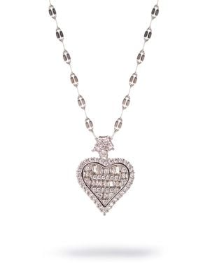 Ebru Jewelry Sparkling Baguette Diamond Big Heart Statement Necklace - Metallic