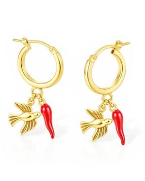 Unaloe Plated Sterling Dove And Italian Horn Hoop Earrings - Metallic