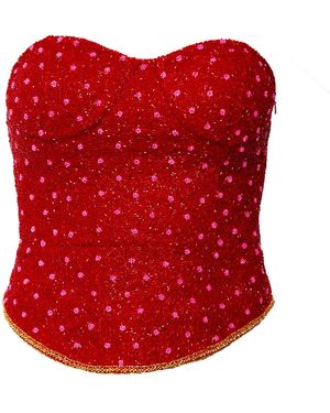 Self-Adore Perla Hand-Beaded Embellished Corset Top - Red