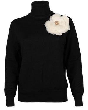 Laines London Neutrals Laines Couture Embellished Cream Corsage Knitted Roll Neck Jumper - Black