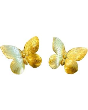 The Pink Reef Oversized Butterfly Golden Earrings - Yellow