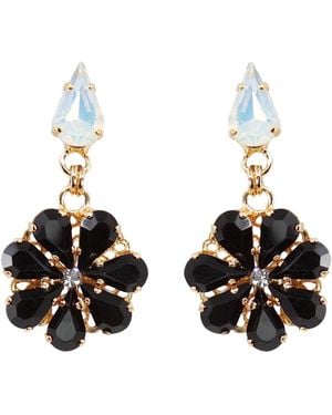 DAMAPREZIOSA Daisy Pendant Earrings With Crystal Drops - Black