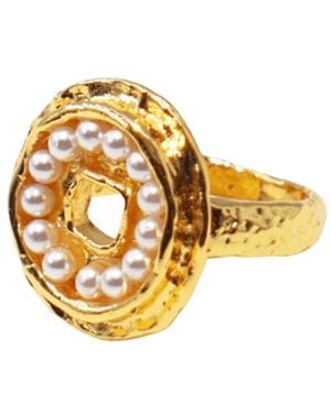 Aurozia Pearls Of Fortune Coin Plated Pearl Ring - Metallic