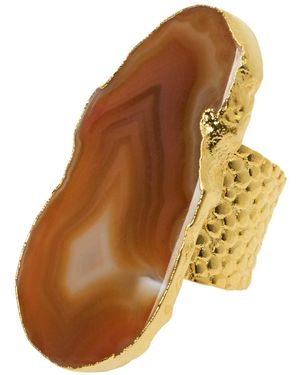 YAA YAA LONDON Ultra Mega Caramel Apricot Gemstone Adjustable Ring - Brown