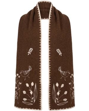 Saachi Embroidered Bird Scarf - Brown