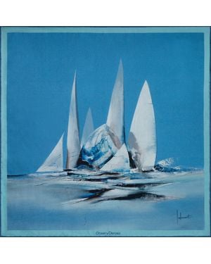 Otway & Orford Bird' Sailing Silk Pocket Square. Full-Size - Blue