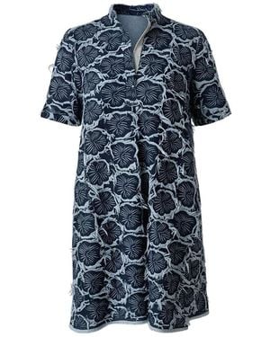 IZABELA MANDOIU Dark Denim Mini Dress With Floral Embroidery & Fringe - Blue