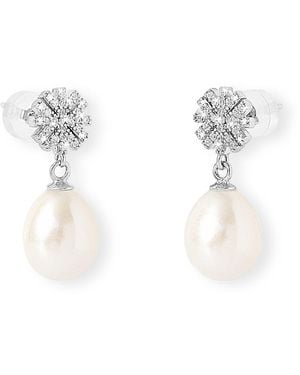 Pearls of the Orient Online Stella Snowflake Sparkle Drop Earrings With Cultured Freshwater Pearls - White