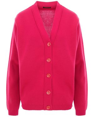 concept A trois Fuchsia Cardigan With V Neckline, Knitted, With Crystal Buttons - Pink