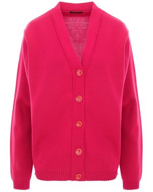 concept A trois Fuchsia Cardigan With V Neckline, Knitted, With Crystal Buttons - Pink