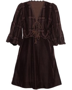 Rose & Nancy Drew Chocolate Embroidered Velvet Tie Front Dress - Black
