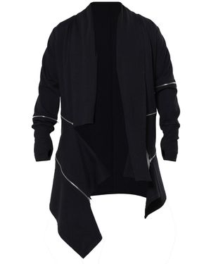Metamorph Asymmetric Cardigan With Zipper Accents - Black