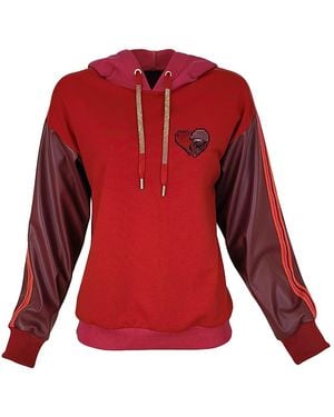 Lalipop Design Colour Block Hoodie With Vegan Leather Sleeves - Red