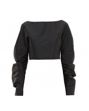 Sazha Silk Taffeta Cropped Top With Voluminous Sleeves - Black