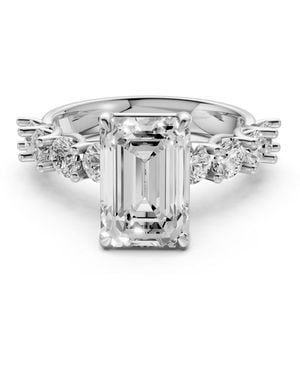 Aya Fine Jewelry Elara Emerald & Round Cut Lab Grown Diamond Pave Engagement Ring - White