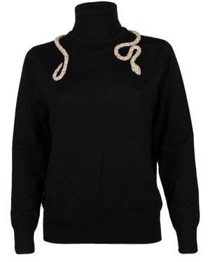 House of Laines London Laines Couture Wrap Crystal & Pearl Snake Embellished Knitted Roll Neck - Black