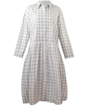 Zenzee Neutrals Cotton Linen Gingham Shirt Dress Natural - Gray