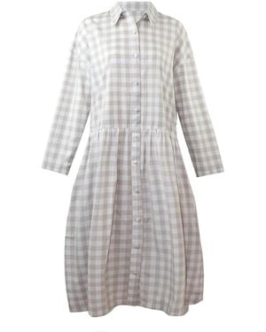 Zenzee Neutrals Cotton Linen Gingham Shirt Dress Natural - Grey