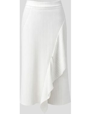 Smart and Joy Asymmetric Ruffle Flared Midi Skirt - White