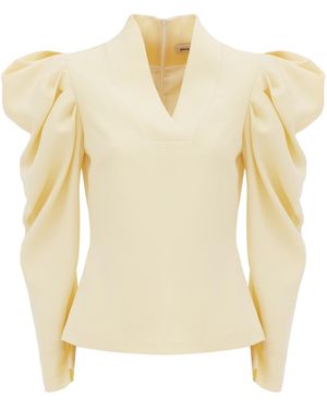 Julia Allert V-Neck Statement Long Sleeve Blouse – Pale - Yellow