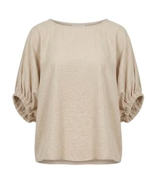 James Lakeland Relaxed Gathered Sleeve Top – Oatmeal - Natural