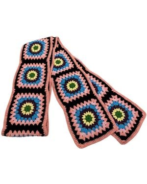 Ana Chic And Granny Square Handmade Crochet Scarf - Blue