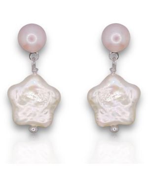 Ninemoo Star-Shaped Pearl Drop Earrings - White