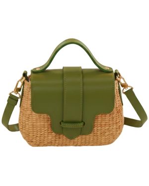 Silk and Bears Handwoven Water Hyacinth Mini Crossbody Bag – Leather Trim - Green