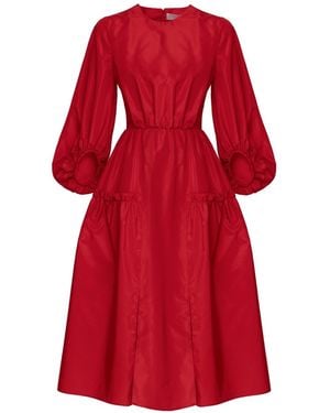 Georgette Grace Dress With Cut-Out Sleeve - Red