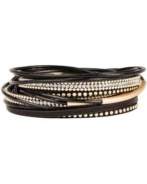 Saachi Leather Crystal Double Wrap Bracelet - Black