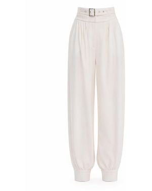 Julia Allert Belted High-Waist Balloon-Leg Pants - White