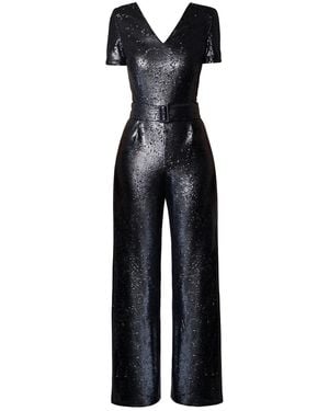 Rumour London Naomi Sequin Jumpsuit With V-Shaped Back And Belt - Black