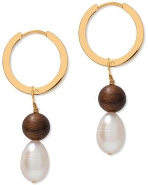 A Weathered Penny Large Pearl & Wooden Hoops - Metallic