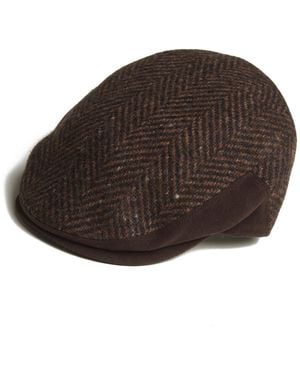 Dasmarca Hats Drake Tweed Herringbone Italian Virgin Wool Cap For - Brown