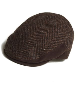 Dasmarca Hats Drake Tweed Herringbone Italian Virgin Wool Cap For - Brown