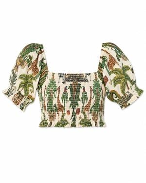 Yumi' Cotton Voile Safari Ruched Crop Top - Green
