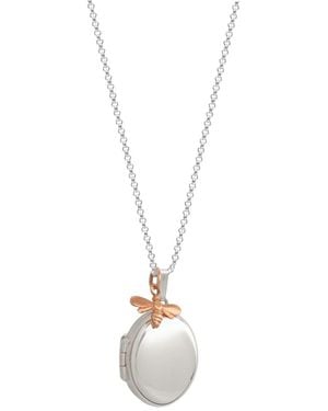 Lime Tree Design Oval Locket With Bee Necklace Sterling - Metallic