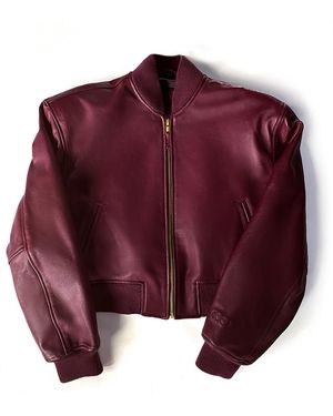 COOL Creative Burgundy Leather Crop Bomber Jacket - Red