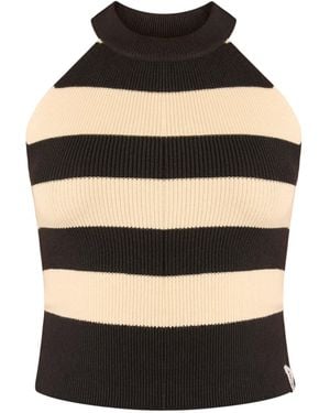 Known Supply Striped High Neck Sleeveless Jumper - Black