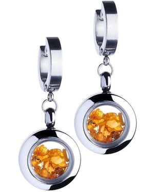 My Little Nature Huggie Earrings With Natural Amber Stone - White
