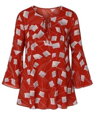 Conquista Loose Fit Print Top With Bell Sleeves - Red