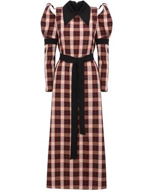 Julia Allert Stylish Cold Shoulder Long Sleeve Dress With Belt Check - Red