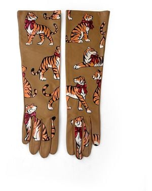 Maison Rubaiyat Cofea Long Hand-Painted Nappa Leather Art Gloves – Tigers - White